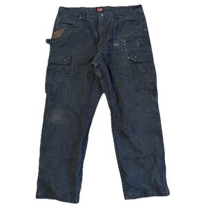 Wrangler Workwear Cargo Pants Mens 38x30 Black Ripstop Utility Work Carpenter